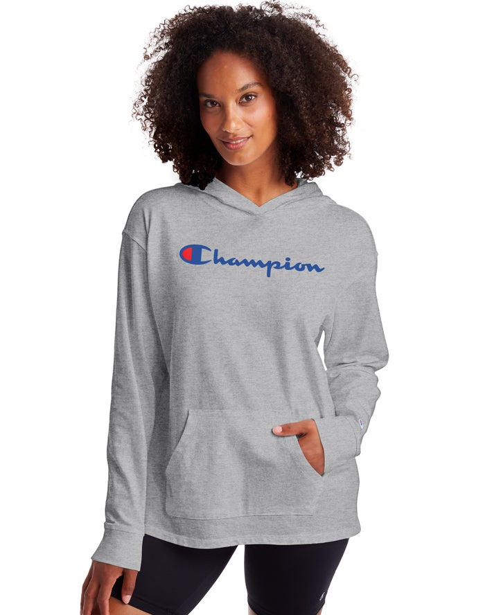 Sudadera Con Capucha Champion Mujer - Midweight Jersey Script Logo ( Gris ) 0134786-TI